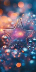 Wall Mural - sparkling galaxy star close-up of a translucent star filled with cosmic dust, surrounded by bubbles 