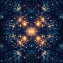 Wall Mural - abstract symmetrical starburst galaxy background in deep blue and gold