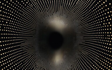 Wall Mural - abstract tunnel of lights geometric pattern of glowing dots on black background.
