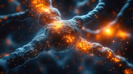 Poster - 3d rendering of neuron cells with glowing light inside computer generated image