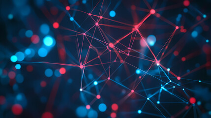 Red and blue network structure with glowing lines