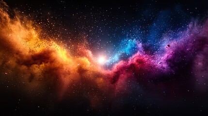 Poster - a burst of colorful particles radiating from a bright center