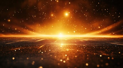 Wall Mural - golden galaxy horizon abstract background with sparkling stars and ethereal light.