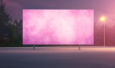Aufkleber - Blank pink billboard in a serene evening setting, illuminated by a street lamp.