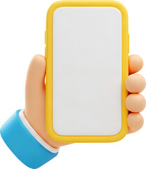 3d icon of hand holding smartphone with white screen