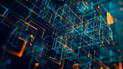 Blue and orange lines forming abstract network design