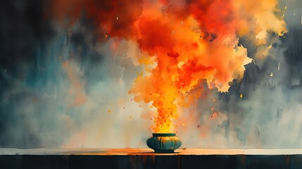 Poster - ash wednesday smoke coming out of a burner watercolor painting