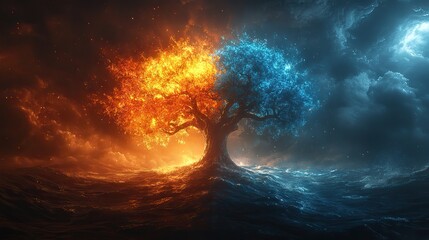 Poster - bible old testament creation genesis the tree of life and the the tree of knowledge of good and evil digital illustration