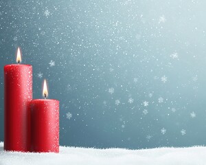 Wall Mural - Two red candles are lit on a snowy background