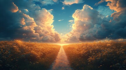 Leinwandbilder - choosing path fantasy landscape with two doors in the sky life s choice concept