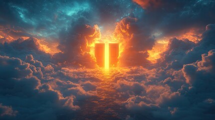 Leinwandbilder - choosing path fantasy landscape with two doors in the sky life s choice concept