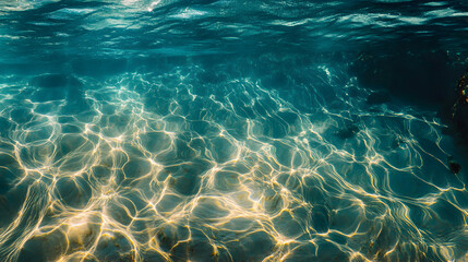 created by light bending through clear tropical water, casting fluid shadows on the ocean floor 