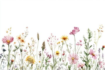 Poster - Wild flowers art illustration watercolor.