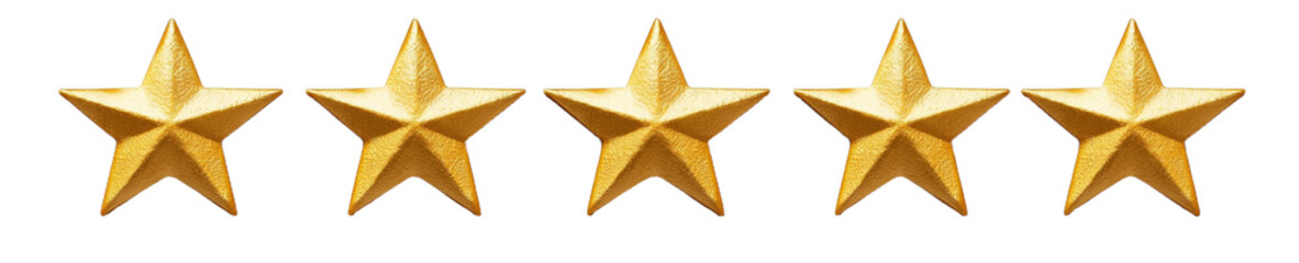 Wall Mural - Five gold stars are arranged in a row, isolated