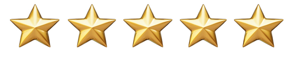 Wall Mural - Five gold stars are arranged in a row, isolated