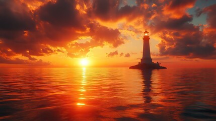 Poster - guiding light lighthouse on the sea