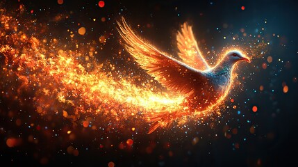 Poster - holy spirit dove in flames dove of peace on a black background with splashes of color