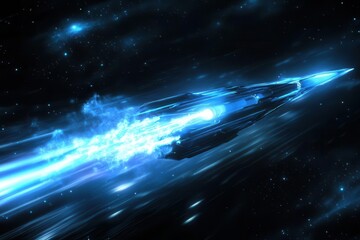 Wall Mural - blazing blue light arrow streaking across a midnight black void, trailing sparks, sleek reflections 