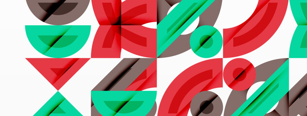 Wall Mural - Abstract geometric background with shapes, featuring circular and rounded elements. Bold contrast, smooth gradients, dynamic composition, futuristic style
