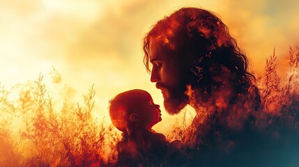 Poster - jesus christ with a baby on abstract background christian illustration
