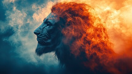 Poster - jesus the lion of judah lion head in double exposure portrait vintage style