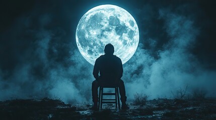 Aufkleber - man standing on a ladder to reach the moon 3d rendering