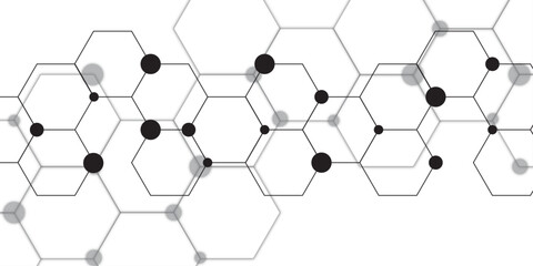 Aufkleber - Abstract hexagonal molecules Technology background and science design. Geometric white and gray banner design with hexagons. Schematic diagram of carbon nanotubes. Molecular structure tech.