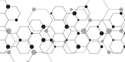 Aufkleber - Abstract hexagonal molecules Technology background and science design. Geometric white and gray banner design with hexagons. Schematic diagram of carbon nanotubes. Molecular structure tech.