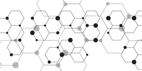 Aufkleber - Abstract hexagonal molecules Technology background and science design. Geometric white and gray banner design with hexagons. Schematic diagram of carbon nanotubes. Molecular structure tech.