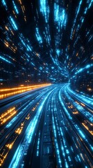 Wall Mural - futuristic highway, data stream, night, speed