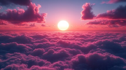 Aufkleber - neon text art in dreamy landscapes 3d render of a sunset above the clouds with the word blessed