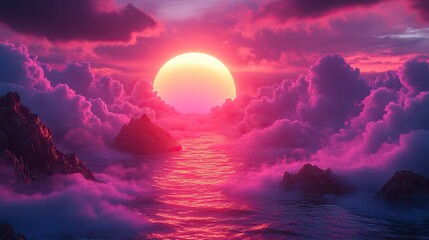 Leinwandbilder - neon text art in dreamy landscapes neon sign with the word blessed over beautiful sunrise over the clouds in the mountains