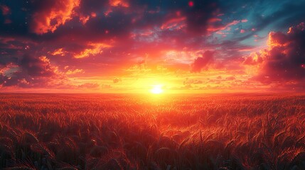 Leinwandbilder - neon text art in dreamy landscapes sunset over a wheat field with the glowing word thankful