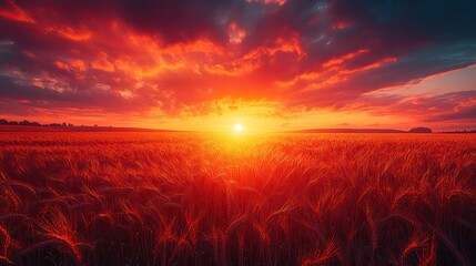 Leinwandbilder - neon text art in dreamy landscapes sunset over a wheat field with the glowing word thankful