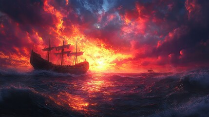 Poster - noah and the flood m genesis 6 the ark during the flood digital painting