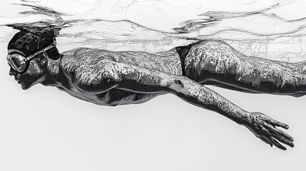 Leinwandbilder - olympic sports swimming sketch of a swimmer on a white background vector illustration continuous line drawing