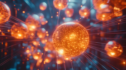 Wall Mural - sphere illuminated by numerous bright lights creating a glowing effect in a dark background