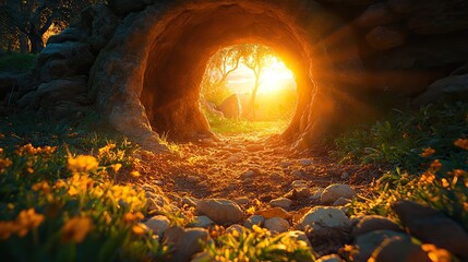 Leinwandbilder - resurrection the empty tomb in the sunlight