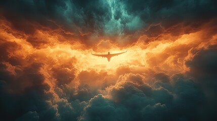 Leinwandbilder - silhouette of a man flying in the stormy cloudy sky