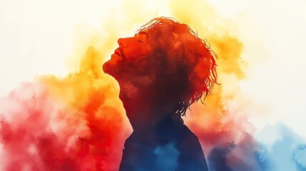 Aufkleber - silhouette of a man in worship on a white background watercolor illustration