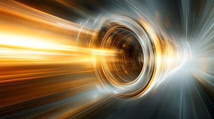 Wall Mural - tunnel with light streaks and bright orange background creating an abstract visual effect
