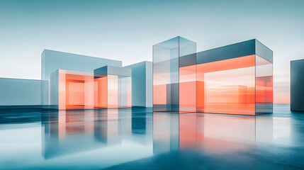 Wall Mural - group of transparent glass cubes arranged together on a flat surface with reflections and shadows