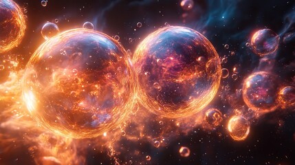 Aufkleber - vivid spheres exploding in a dynamic cosmic scene