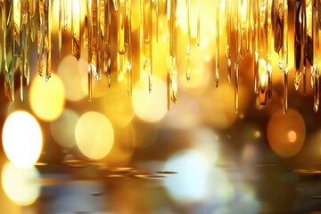 Aufkleber - Abstract gold decoration on blurred bokeh background, with dynamic golden texture and light, festive theme, bright