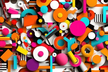 Poster - Dynamic arrangement of geometric shapes creating vibrant abstract composition for modern backdrop