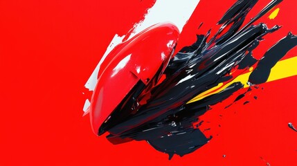 Aufkleber - Dynamic Abstract Composition with Bold Red Canvas Black Paint Strokes and White Highlight Artistic Expression