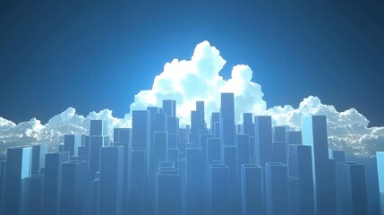 Poster - Digital futuristic skyline against bright cloudscape a modern architectural fantasy scene concept