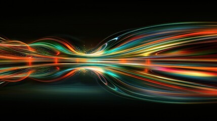 Poster - Dynamic interplay of vibrant light trails against a dark backdrop creating a mesmerizing abstract visual journey radiating energy and movement