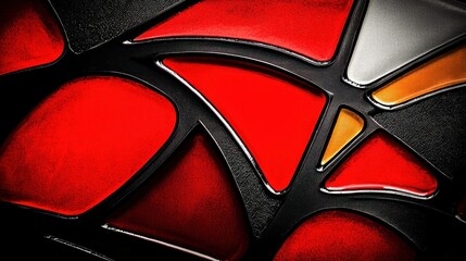 Aufkleber - Geometric glass art with vibrant red orange and silver hues creating a modern abstract design with dark background