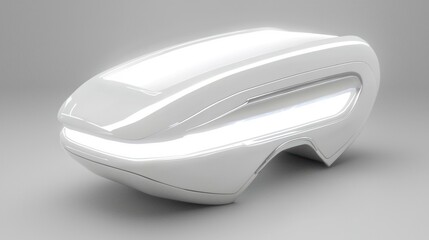 Poster - Sleek futuristic white object on a gray background capturing modern design innovation and minimalist aesthetic with smooth curves and reflective surface